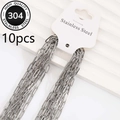 Set of 10 paperclip style 304 stainless steel necklaces on white display cards - 10 Strands Pack / Steel