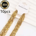 Close-up of 10-piece gold 304 stainless steel paperclip chains on white display card - 10 Strands Pack / Gold
