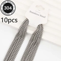 Close-up of 10-piece set 304 stainless steel square pearl chains on jewelry cards - Box Chain / 10Pcs / Steel