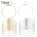 Detailed view of 12pcs gold and silver beaded chain bracelets with lobster clasps - Mixed Gold and Steel Color