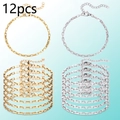 Set of 12 gold and silver long box chain bracelets with adjustable lobster clasps - Set of 12 / Gold + Steel Color