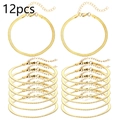 Set de 12 pulseras de cadena de serpiente plana dorada con cierre de langosta y extensión - Juego de 12 / Dorado