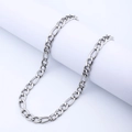 Détail du collier à chaîne Figaro en argent poli enroulé sur un support cylindrique blanc - 45cm / Argent (7mm de large)