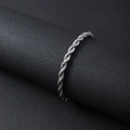 Bracciale a catena a fune in acciaio inossidabile argento su supporto in pelle nera lussuosa - Taglia unica / Stile Sottile / Argento