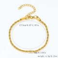 Bracelet chaîne en acier inoxydable plaqué or 18 carats de 3mm avec fermoir mousqueton - Chaîne Torsadée-Or【3mm de Large】17+5cm