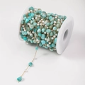 Detail of DIY jewelry chain with natural turquoise stones and pearls on a spool - 16# Dark Cyan