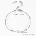 Bracelet minimaliste en acier inoxydable argenté avec cinq perles lisses et fermoir mousqueton - Chaîne Cross Martelée avec Perles-Couleur Acier【1.8mm de Large】17+5cm