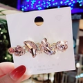 Pink crystal butterfly hair clip with rhinestones in rose gold finish on card - Pink