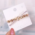 Elegant Korean style gold hair clip set with brown marquise gems and sparkling crystals - K9 / Champagne