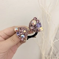 Elastico per capelli con fiocco di strass rosa e viola su fascia nera - Viola