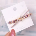 Minimalist X-shaped pink crystal hair clip set with golden rhinestones on jewelry card - K9 / Pink