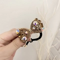Élastique à cheveux chic avec nœud doré et strass ambrés pour femmes et filles - Café