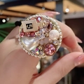 Coletero barroco dorado con colgante de perfume, cristales rosas y perlas en forma de corazón - Rosa