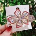 Floral hair claw clip with red and white rhinestones and iridescent crystals - Pink