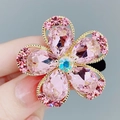 Elastico per capelli con fiore di cristallo rosa, filigrana dorata e strass luminosi - Rosa
