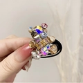Black high-elastic hair tie featuring a cute bear shape with colorful crystal gems - Champagne