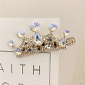 Fermaglio corona dorata con strass AB iridescenti e ciondolo Made With Love - Strass / Bianco