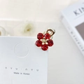 Macro shot of small red crystal flower hair claw clip on white display card - Red - Mini