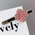 Haarklammer mit rosa Strass-Kleeblatt, goldenem Love-Schriftzug und schwarzem Seil - Kleeblatt Rosa