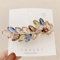 Elegant wheat leaf spring hair clip with colorful marquise crystals and gold alloy finish - Colorful