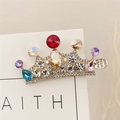 Fermaglio per capelli a corona con strass colorati e finitura dorata per uno stile regale - Strass / Colorato