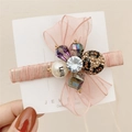 Pink organza bow hair clip with crystal beads and pearl detail for women - Pink