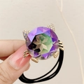Cute golden cat-shaped hair tie with sparkling purple crystal and rhinestone details - Green Phantom Quartz