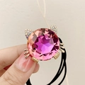 Élastique chat en cristal rose avec strass et double cordon noir élastique - Rose Rouge