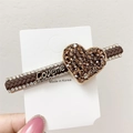 Dark brown heart rhinestone hair clip with leather texture and Loveme metal lettering - Coffee
