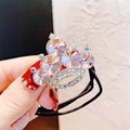 Sparkling rhinestone crown hair tie with high-elastic black triple-strand bands - Champagne