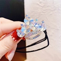 Sparkling crystal crown hair tie with colorful rhinestones and black elastic cord - White