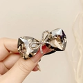 Elegant champagne crystal bow hair tie with rhinestone inlay for women's hairstyle - Single Layer Rhinestone Bow / Gray