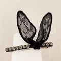Pinza para el pelo con orejas de conejo de encaje negro y diamantes de imitación - Orejas de Conejo con Una Fila de Strass