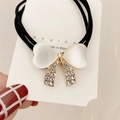 Elegant gold bow hair tie with white cat eye stones and sparkling rhinestones - Small Cat's Eye Bowknot