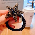 Élastique à cheveux étoile à cinq branches en cristal brun avec strass de luxe - Forme d'étoile de mer / Étoile de Mer Noir