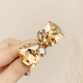 Elegant champagne crystal butterfly hair tie with shimmering gold metal finish - Double Layer Crystal Bow / Champagne