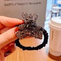 Chouchou ours en strass gris étincelant avec bande élastique noire pour femmes - Style Ours / Ours Noir