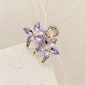 Mini floral hair claw clip in gold finish with lavender crystal petals for women - Purple - Small
