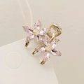 Pink crystal flower hair clip with dual blossom design on a pale gold metal base - Pink-Small
