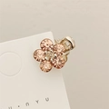Mini gold-tone flower hair claw clip with sparkling champagne crystals on a white card - Champagne - Mini
