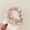 Elastico per capelli con perle bianche e cristalli rosa per un'acconciatura elegante e chic - Grande Perla di Cristallo / Rosa