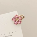 Mini champagne gold flower hair claw with pink crystals for side bangs and styling - Pink - Mini