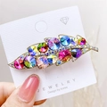 Fermaglio per capelli a foglia con strass arcobaleno su base dorata lucida - Colori Misti