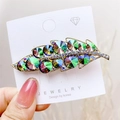 Elegant gold leaf hair clip with iridescent AB crystals and sparkling small rhinestones - Green Ghost Quartz
