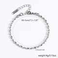 Bracelet en acier inoxydable argenté avec perles olives et fermoir mousqueton robuste - Chaîne à Perles Espacées-Couleur Acier【Diamètre Perle 3.2mm】18+5cm