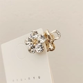 Mini gold flower hair claw clip with crystals for elegant side bangs styling - White
