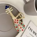 Elegant Chinese style lute hair claw clip with enamel flowers and pearls for women - Chinese Pipa Enamel Style