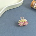 Mini golden flower hair claw clip with pink crystal rhinestones for side styling - Double Flower Pink - Small