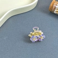 Mini gold hair claw clip featuring elegant purple crystal flower rhinestones design - Double Flower Purple - Small