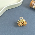 Mini gold metal hair claw clip featuring amber crystal flower design and sparkling rhinestones - Double Flower Champagne - Small
